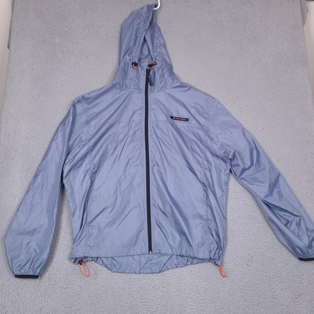 Tommy Hilfiger Windbreaker Jacket Mens XL Blue Full Zip Lightweight Ripstop‎